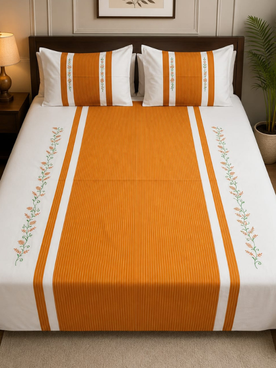 Designer King Size Embroidered Pure Cotton Bedsheet