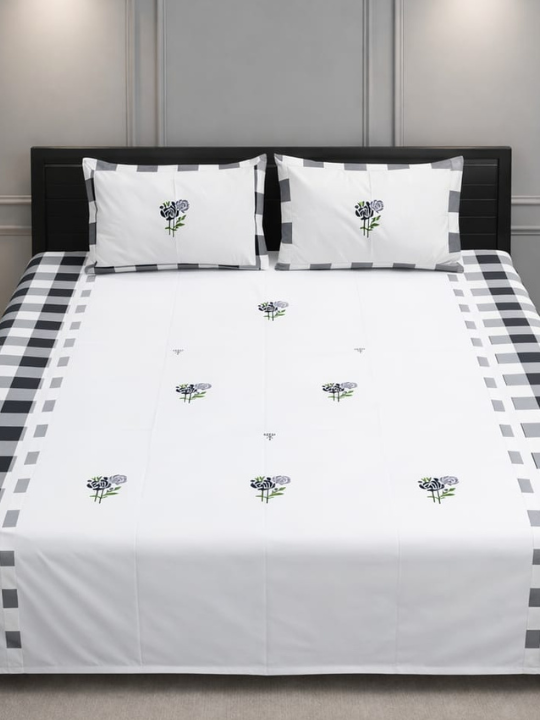 Designer King Size Embroidered Pure Cotton Bedsheet
